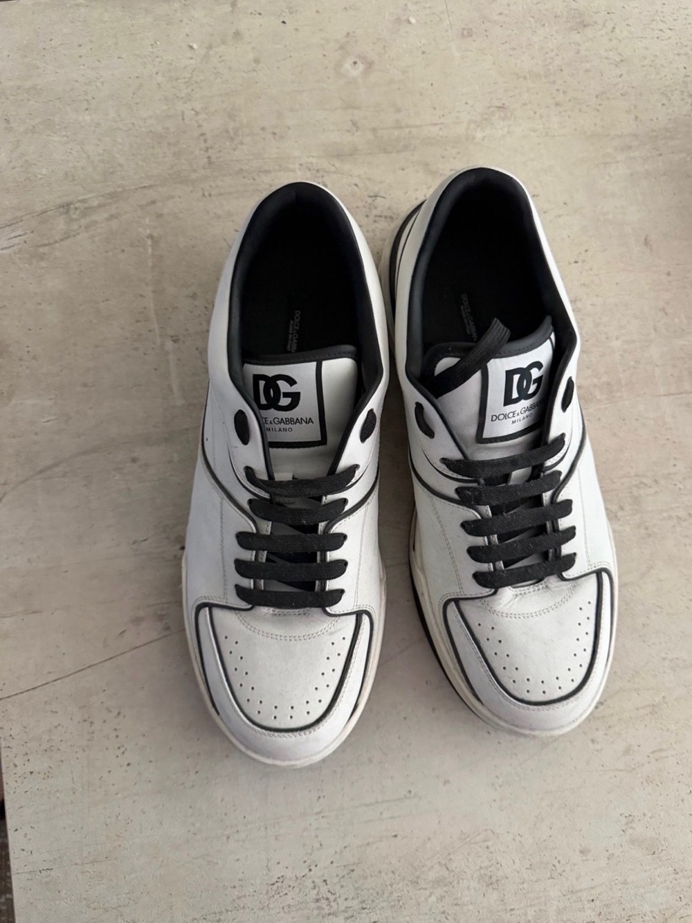 Dolce & Gabbana White Leather Sneakers with Black Trim - Men's